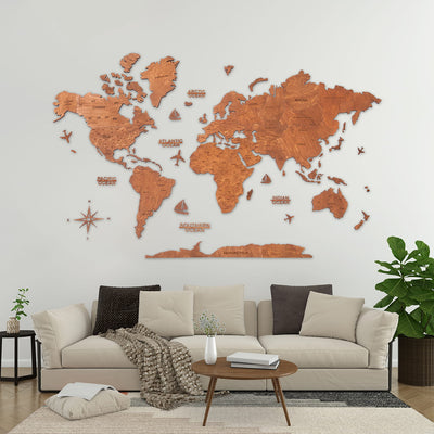 2D Wooden World Map Brown