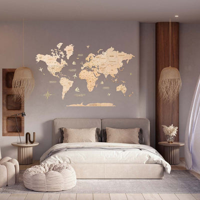 2D Wooden World Map Natural