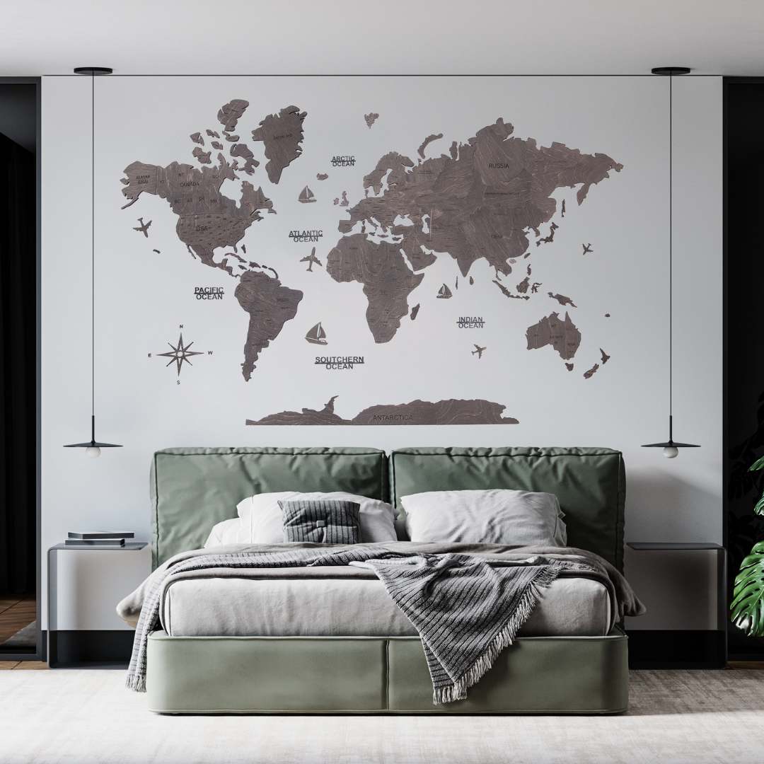 2D Wooden World Map Black